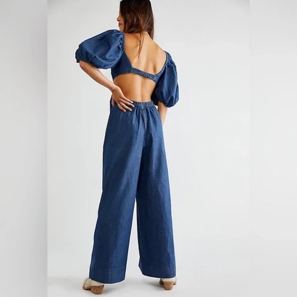 Free People Amy denim wide leg jumpsuit XS - Picture 11 of 16